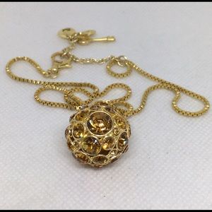 Fossil Gold Box Chain With Crystal Studded Ball Pendant